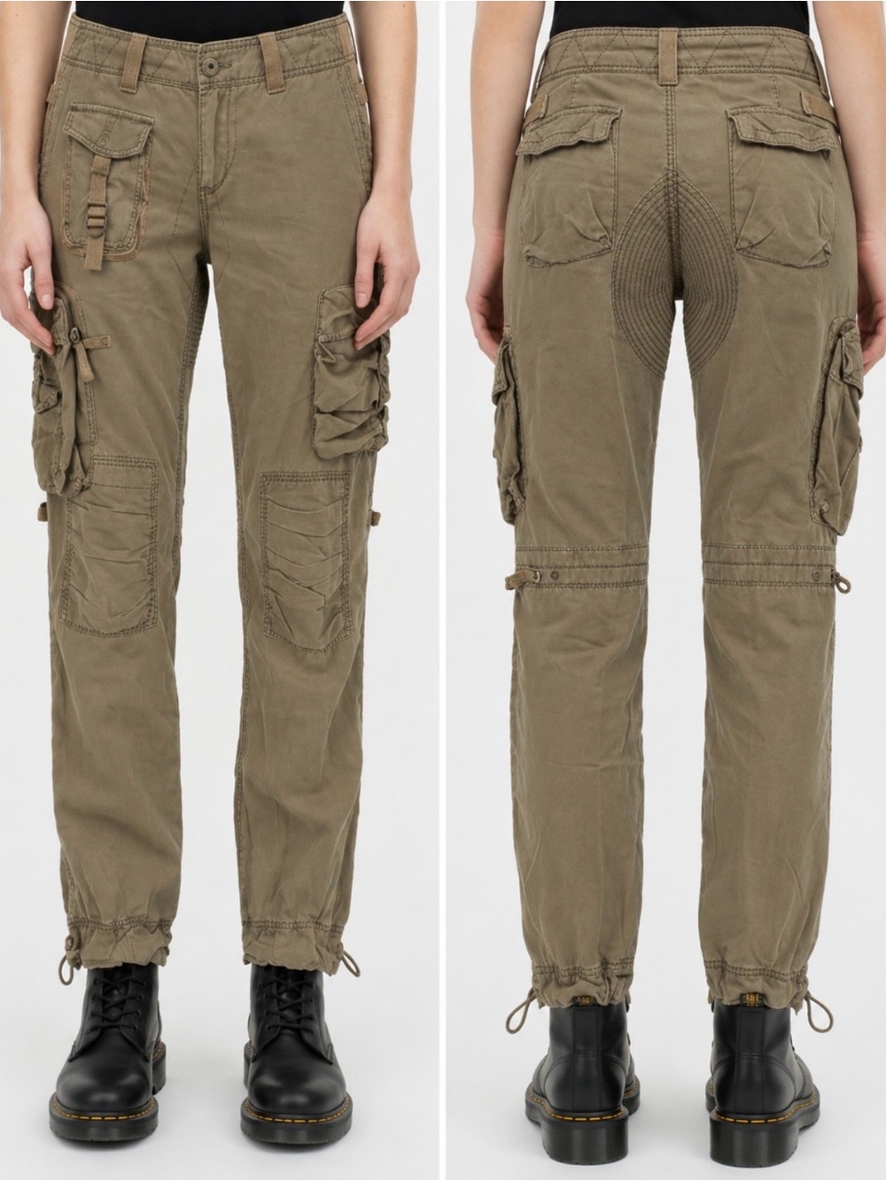 RALPH LAUREN Women’s Khaki Cotton Cargo Utility Pants With Multi Pocket Detail.